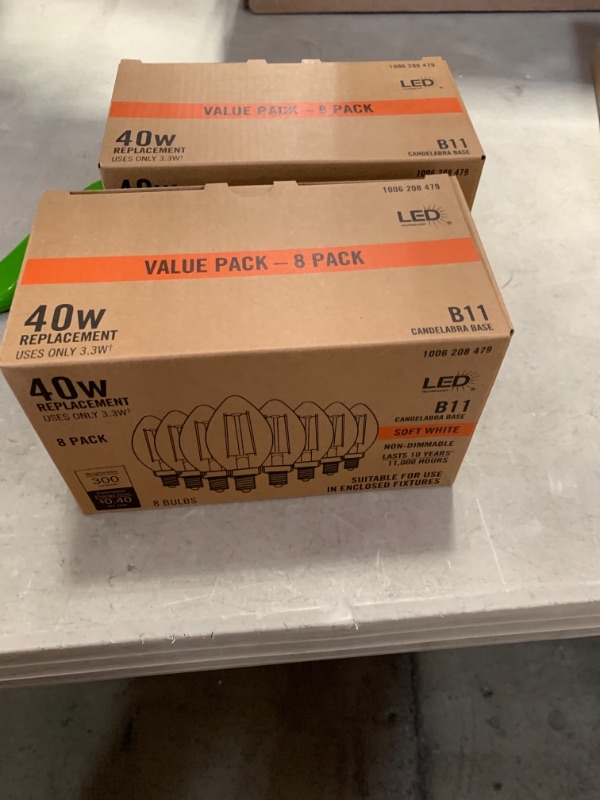 Photo 2 of 40-Watt Equivalent B11 Non-Dimmable Clear Glass Filament Vintage Edison LED Light Bulb Soft White (2 8-Pack)
