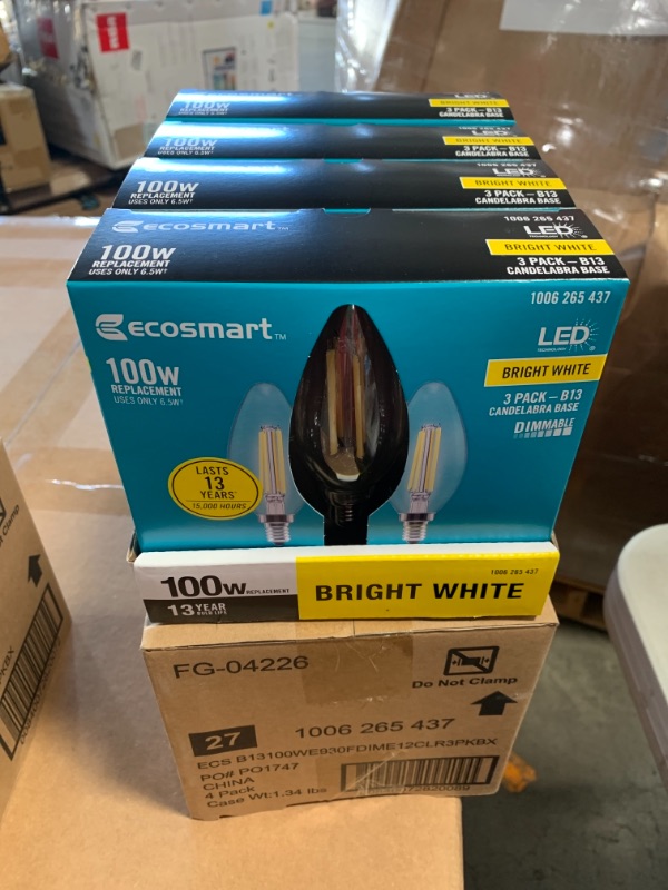 Photo 2 of 100-Watt Equivalent B13 Dimmable Blunt Tip Clear Glass Filament LED Vintage Edison Light Bulb Bright White (4 3-Pack)
