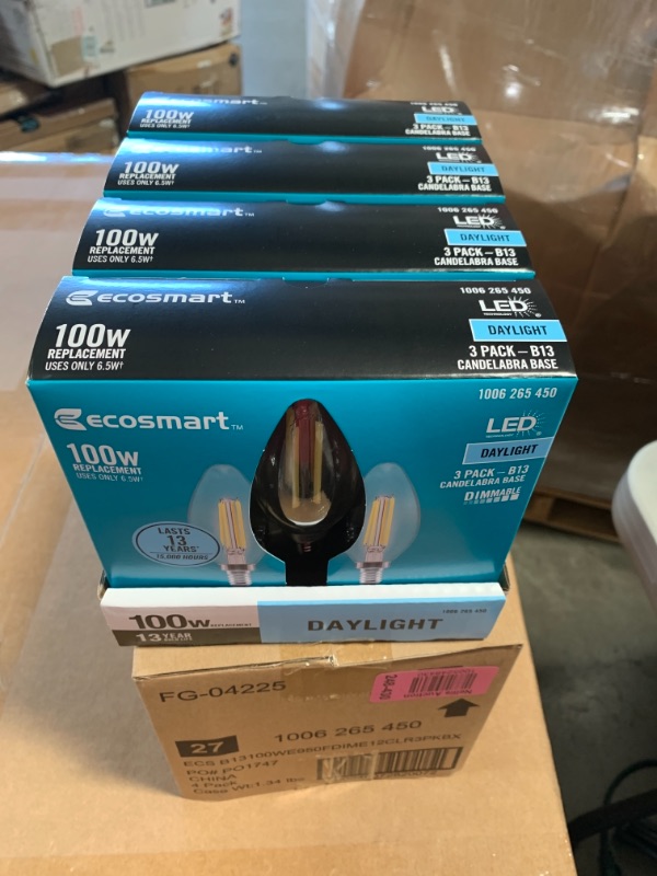 Photo 2 of 100-Watt Equivalent B13 Dimmable Blunt Tip Candle Clear Glass Filament LED Vintage Edison Light Bulb Daylight (4 3-Packs)
