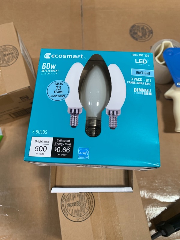 Photo 2 of 60-Watt Equivalent B11 Dimmable ENERGY STAR Frosted Glass Filament LED Vintage Edison Light Bulb Daylight (4 3-Pack)
