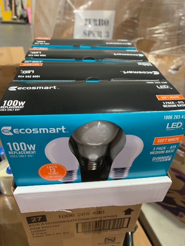 Photo 2 of 100-Watt Equivalent A15 Dimmable Appliance Fan Frosted Glass Filament LED Vintage Edison Light Bulb Soft White (4 3-Pack)
