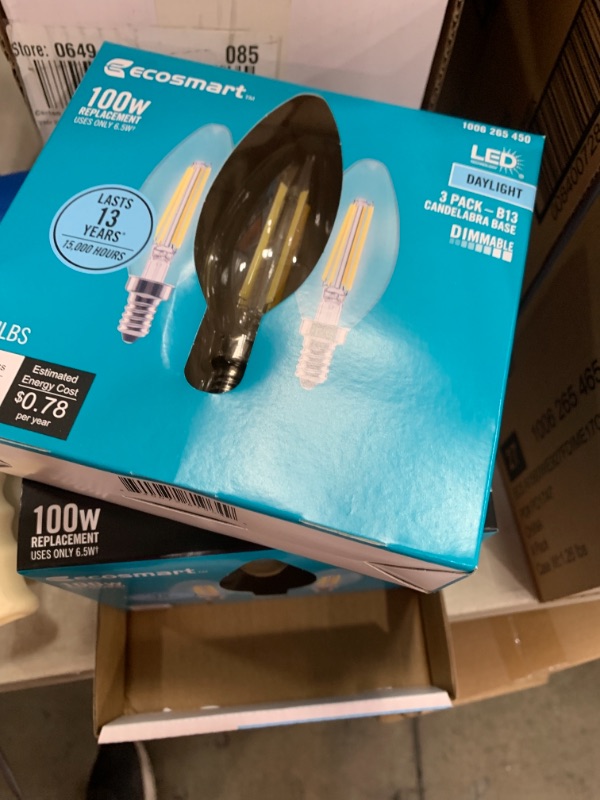 Photo 2 of 100-Watt Equivalent B13 Dimmable Blunt Tip Candle Clear Glass Filament LED Vintage Edison Light Bulb Daylight (3-Pack)
