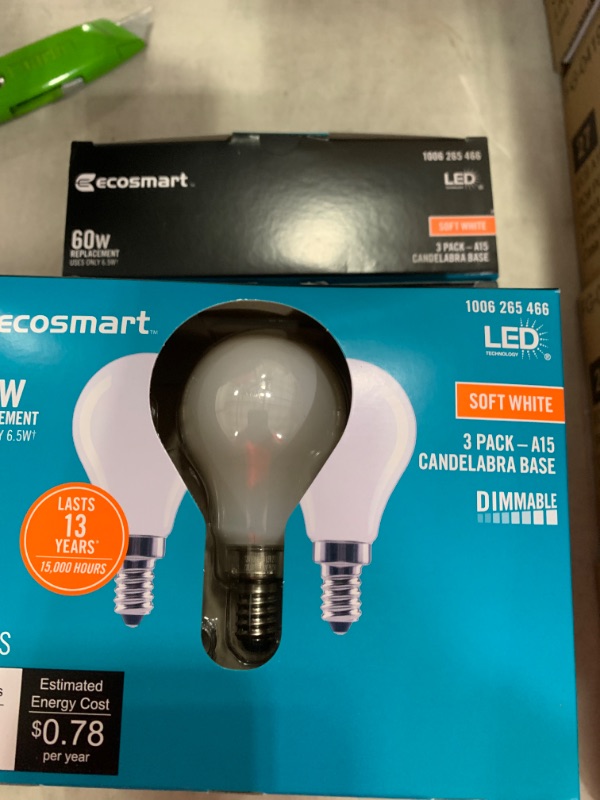 Photo 2 of 60-Watt Equivalent A15 Dimmable Appliance Fan Frosted Glass Filament LED Vintage Edison Light Bulb Soft White (4 3-Pack)
