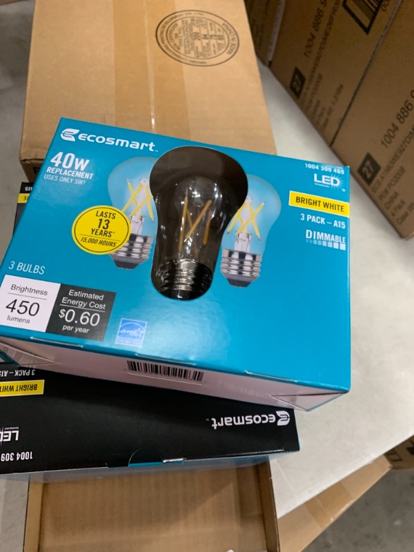 Photo 2 of 40-Watt Equivalent A15 Dimmable ENERGY STAR Clear Glass Filament Vintage Edison LED Light Bulb Bright White (4 3-Pack)
