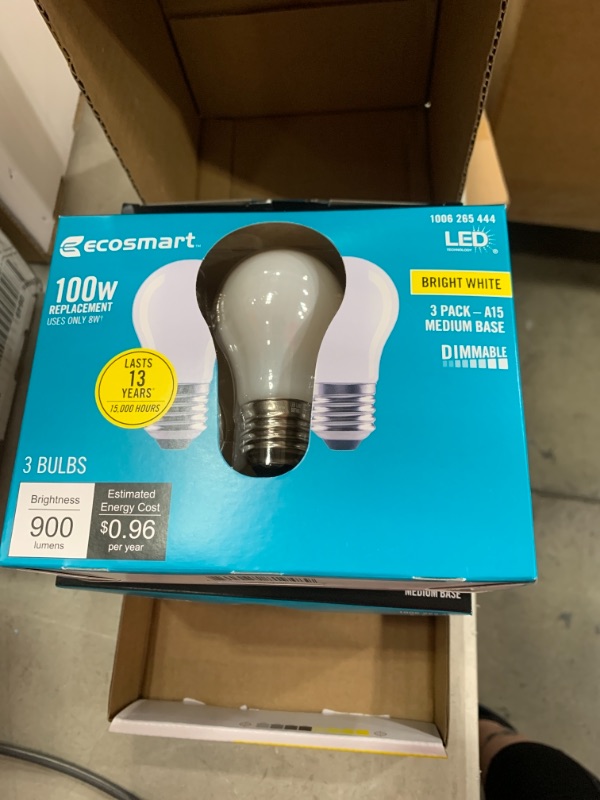 Photo 2 of 100-Watt Equivalent A15 Dimmable Appliance Fan Frosted Glass Filament LED Vintage Edison Light Bulb Bright White(4 3-Pack)
