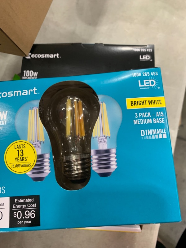 Photo 2 of 100-Watt Equivalent A15 Dimmable Appliance Fan Clear Glass Filament LED Vintage Edison Light Bulb Bright White (4 3-Pack)
