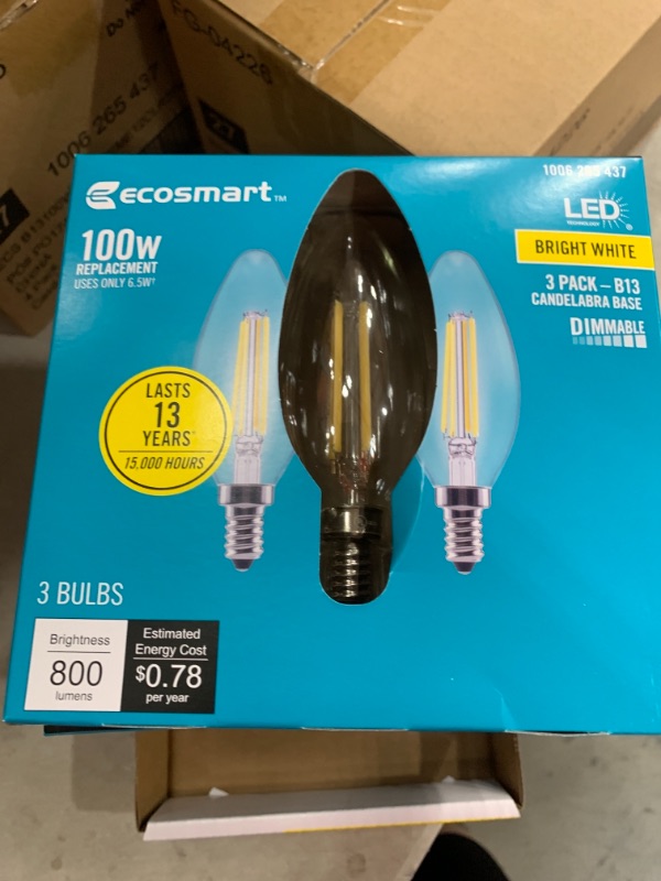 Photo 2 of 100-Watt Equivalent B13 Dimmable Blunt Tip Clear Glass Filament LED Vintage Edison Light Bulb Bright White (4 3-Pack)
