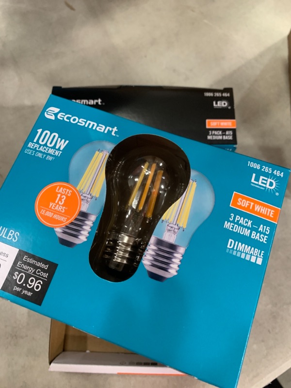 Photo 2 of 100-Watt Equivalent A15 Dimmable Appliance Fan Clear Glass Filament LED Vintage Edison Light Bulb Soft White (4 3-Pack)
