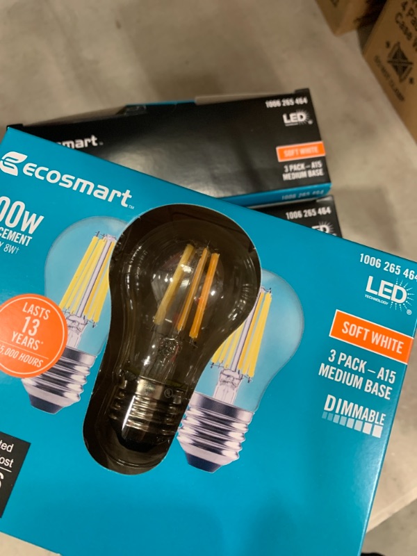 Photo 2 of 100-Watt Equivalent A15 Dimmable Appliance Fan Clear Glass Filament LED Vintage Edison Light Bulb Soft White (4 3-Pack)
