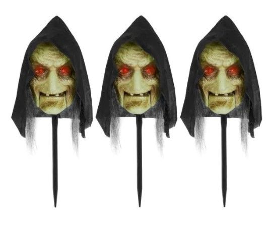 Photo 1 of 16 in. Animated LED Witch Halloween Pathway Markers (3-Pack)
PREVIOUSLY OPENED, ONE WHICH FACES MOUTH DOESNT MOVE 