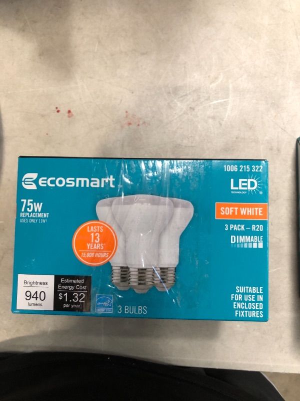 Photo 1 of 75-Watt Equivalent R20 Dimmable ENERGY STAR LED Light Bulb Soft White 2700K (3-Pack)
(2 BOXES, 6 LIGHT BU;BS, PLEASE SEE PHOTOS) 