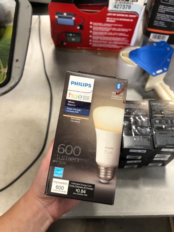 Photo 2 of White A19 LED 50-Watt Equivalent Dimmable Wireless Smart Light Bulb with Bluetooth
(2 BOXES, 2 LIGHT BULBS, PLEASE SEE PHOTOS) 