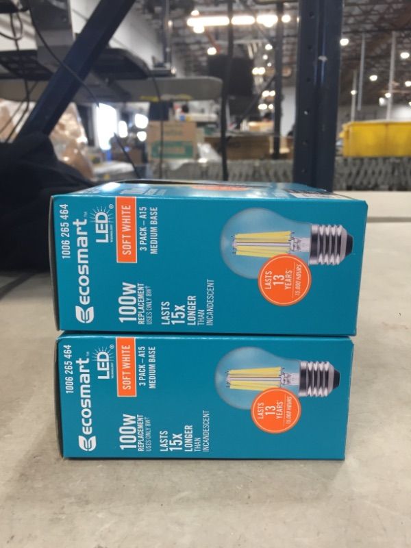 Photo 3 of 100-Watt Equivalent A15 Dimmable Appliance Fan Clear Glass Filament LED Vintage Edison Light Bulb Soft White (3-Pack)
(2 BOXES, 6LIGHT BULBS) 