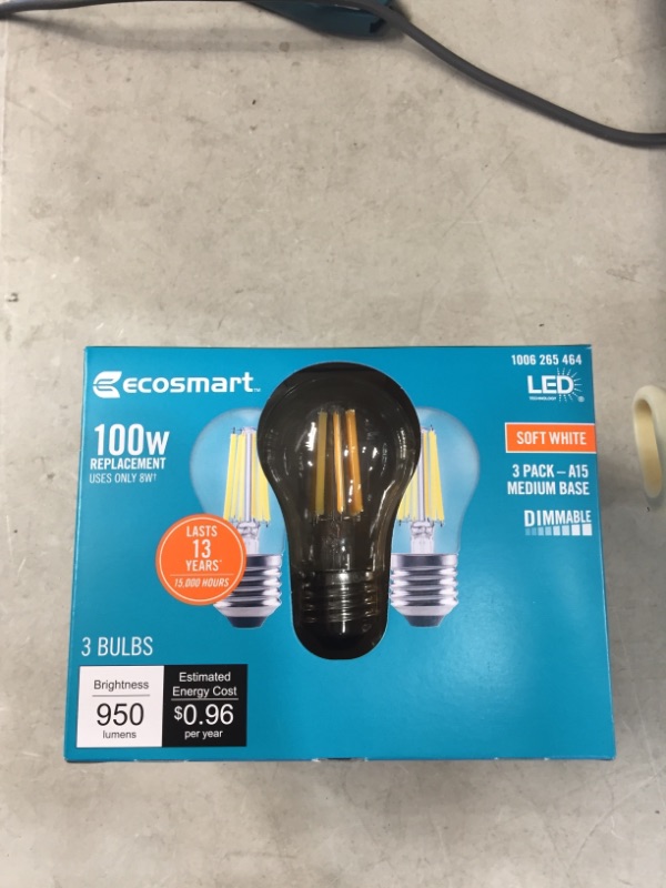 Photo 3 of 100-Watt Equivalent A15 Dimmable Appliance Fan Clear Glass Filament LED Vintage Edison Light Bulb Soft White (3-Pack)
(2 BOXES, 6LIGHT BULBS) 