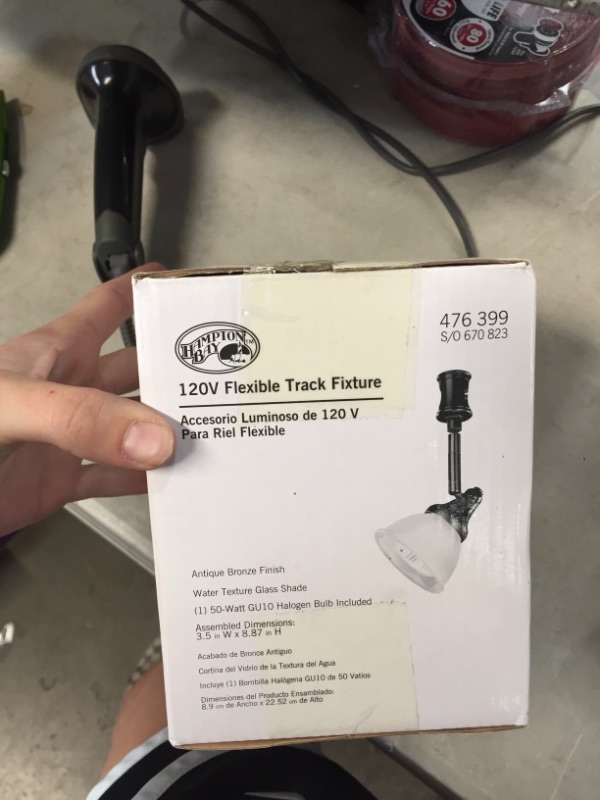 Photo 1 of 120-Volt Antique Bronze Flexible Track Head with Glass Shade
