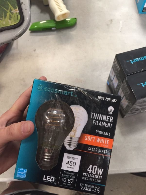 Photo 2 of 40-Watt Equivalent A15 Dimmable Fine Bendy Filament LED Light Bulb Soft White 2700K (2-Pack)
(2 BOXES, 4 LIGHT BULBS)