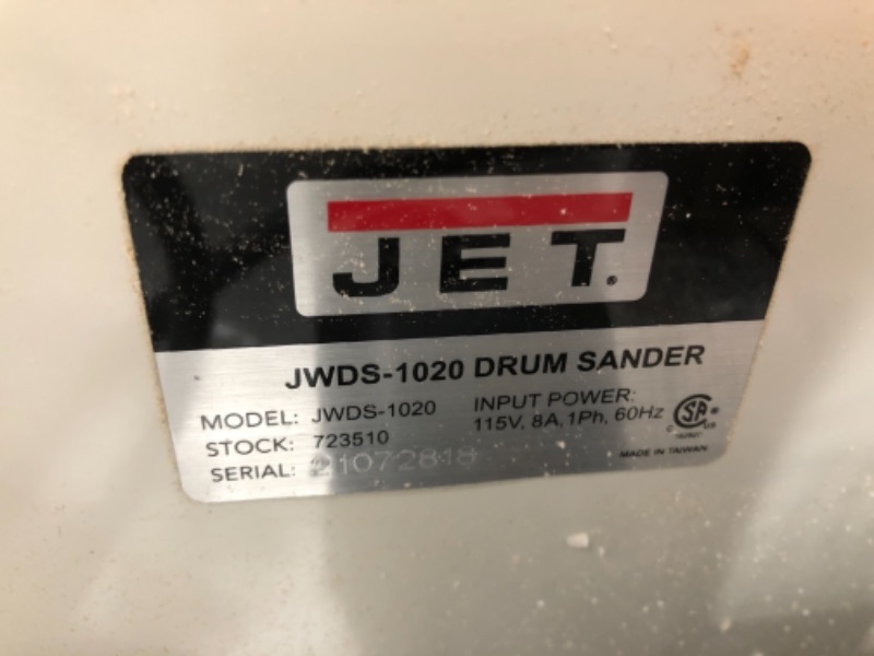 Photo 2 of JET JWDS-1020 Benchtop Drum Sander, 115V 1PH, 1 HP (723510)
AS IS USED
