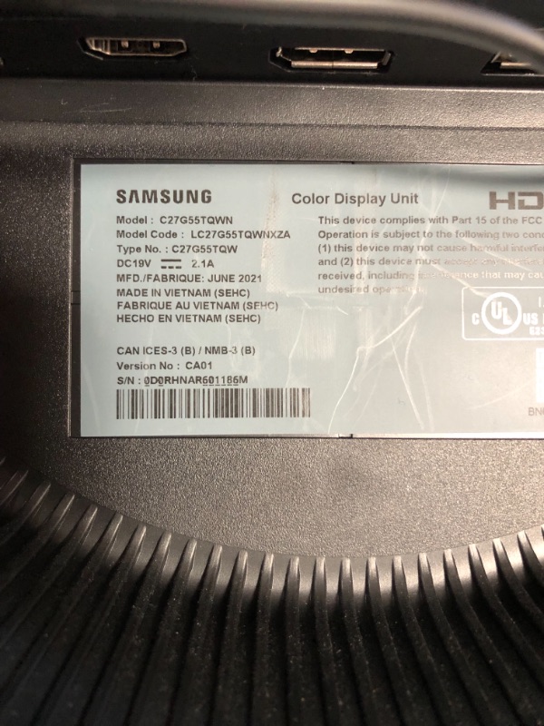 Photo 1 of SAMSUNG Odyssey G5 Series 27-Inch WQHD (2560x1440) Gaming Monitor, 144Hz, Curved, 1ms, HDMI, Display Port, FreeSync Premium (LC27G55TQWNXZA)
AS IS USED, MISSING HARDWARE,.PLEASE SEE PHOTOS 