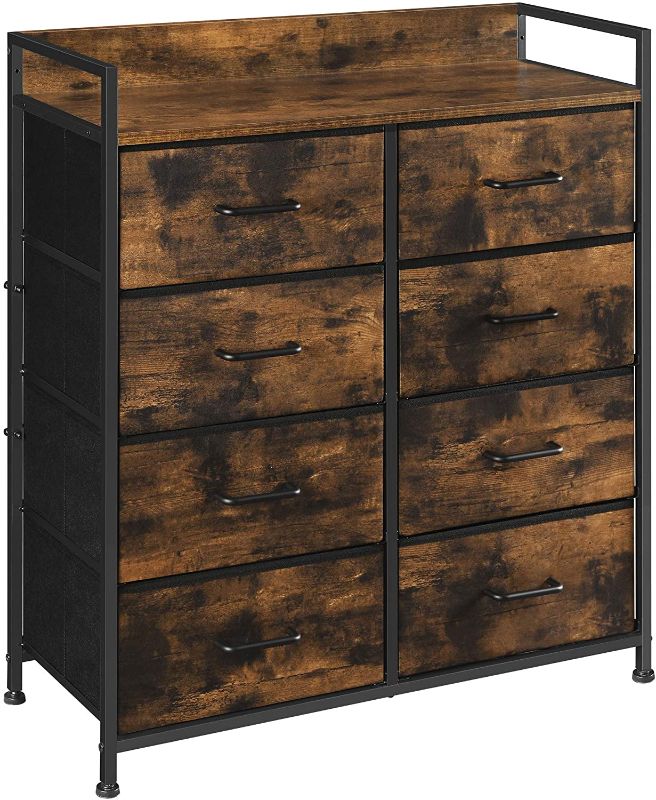 Photo 1 of SONGMICS Drawer Dresser, Closet Storage Dresser, Chest of Drawers, 8 Fabric Drawers and Metal Frame with Handles, Rustic Brown and Black ULTS124B01
PREVIOUSLY OPENED, LOOSE/MISSING HARDWARE, PLEASE SEE PHOTOS 