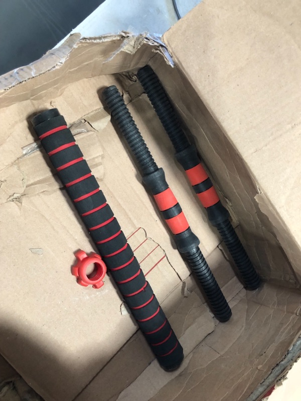 Photo 3 of ADJUSTABLE DUMBELLS WITH CUSHIONED EXTENSION POLE, AND VARIOUS WEIGHT LIMITS 
AS IS USED, (MISSING COMPONENTS, DAMAGED, PLEASE SEE PHOTOS 