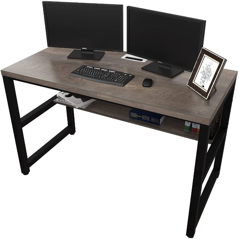 Photo 1 of TOPSKY Computer Desk with Bookshelf/Metal Hole Cable Cover 1.18" Thick Desk (47", Espresso Gray)
