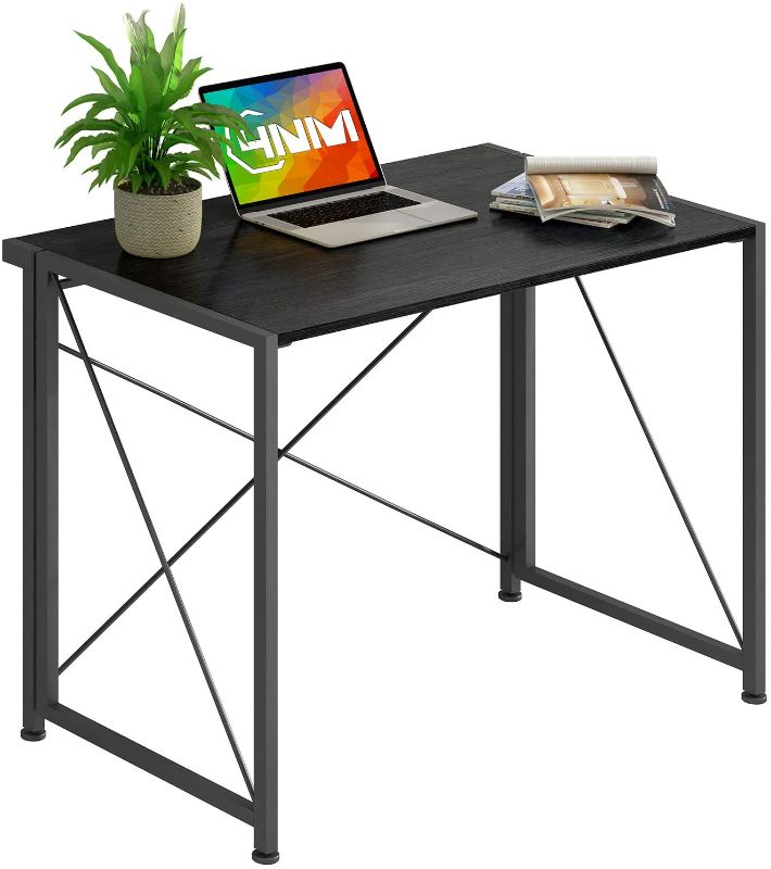 Photo 1 of 4NM 35.4" Small Desk No-Assembly Folding Computer PC Desk Home Office Desk Laptop Study Writing Table for Space Saving - All Black
