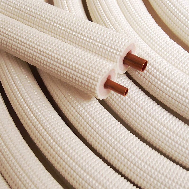 Photo 1 of 1/4" - 1/2" Insulated Copper Coil Line Set - Seamless Pipe Tube for HVAC, Refrigerant - 1/2" White Insulation EZ Twin Set - 25' Long