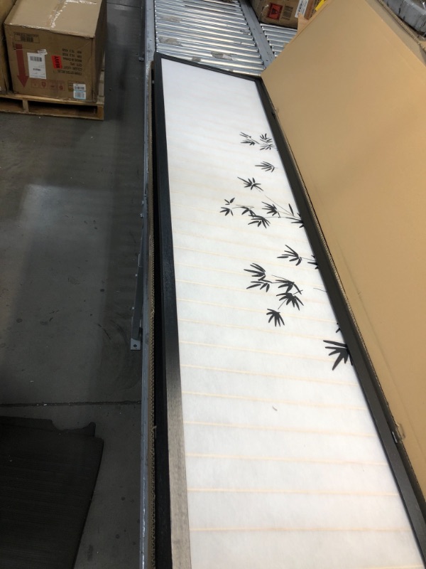 Photo 2 of Roundhill Bamboo Print 4-Panel Framed Room Screen/Divider, black
