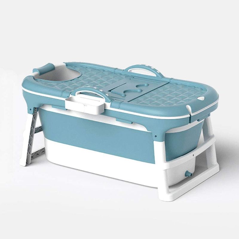 Photo 1 of  Luxury Large Foldable Bath Tub Bathtub for Toddler Children Twins Petite Adult with Lid Handle Drain Hose Blue