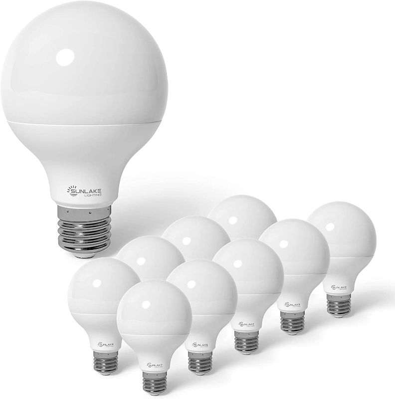 Photo 1 of SunLake 12 Pack G25 Vanity Globe Light Bulbs 5 Watt (40 Watt Equivalent) Dimmable, 3000K Warm White LED, Eye Friendly 450 LUMENS, E26 Base, Ideal for Bathroom Makeup Mirror droplight, Floor lamp
