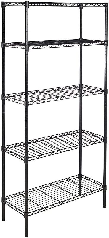 Photo 1 of Amazon Basics 5-Shelf Adjustable, Heavy Duty Storage Shelving Unit (350 lbs loading capacity per shelf), Steel Organizer Wire Rack, Black (36L x 14W x 72H)
**HARDWARE INCOMPLETE**