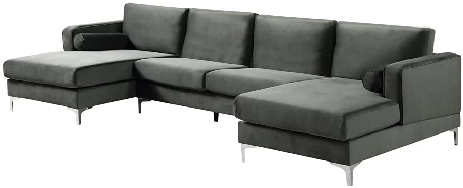 Photo 1 of **THIS IS NOT A COMPLETE SECTIONAL** BOX 2 OF 3 ONLY,**
** BOX 1 OF 3 AND BOX 3 OF 3 MISSING**
ROWEQPP Orisfur. Sectional Sofa with Two Pillows, U-Shape Upholstered Couch with Modern Elegant Velvet for Living Room Apartment Gray Velvet
