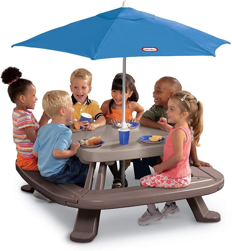 Photo 1 of ***MISSING ALL THE HARDWARE*** Little Tikes Fold 'n Store Picnic Table with Market Umbrella, Brown (632433M)

