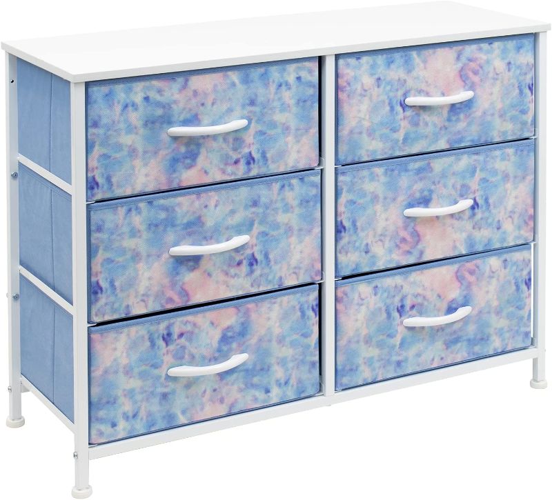 Photo 1 of Sorbus Dresser with 6 Drawers - Furniture Storage Chest for Bedroom Tower Unit Furniture, Hallway, Closet, Office Organization - Steel Frame, Wood Top, Tie-dye Fabric Bins (6-Drawer, grey and white) stock photo not exact
