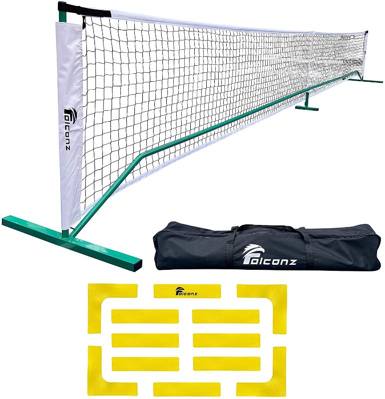 Photo 1 of Falconz Pickleball Net and Pickleball Court Line Markers Bundle - 1 Portable Regulation Size Pickleball Net with 4 L Shaped and 8 Straight Court Markers
