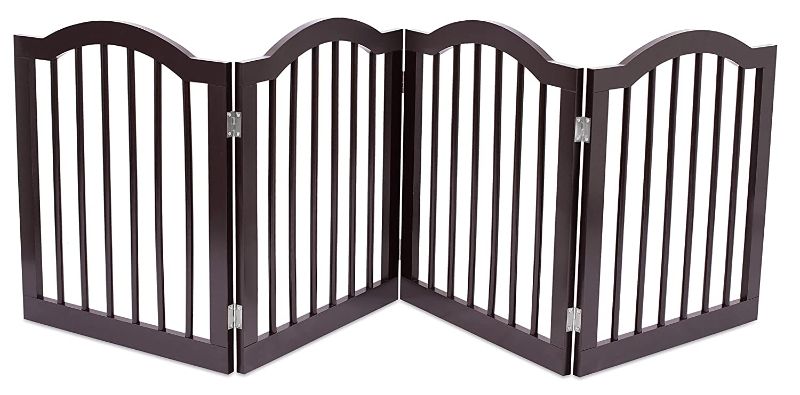 Photo 1 of Internet's Best Dog Gate with Arched Top - 4 Panel - 24 Inch Step Over Fence - Free Standing Folding Z Shape Indoor Doorway Hall Stairs Pet Puppy Gate - Fully Assembled - Espresso - MDF
