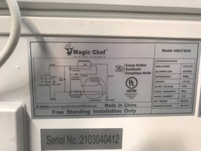 Photo 4 of Magic Chef
5.0 cu. ft. Chest Freezer in White