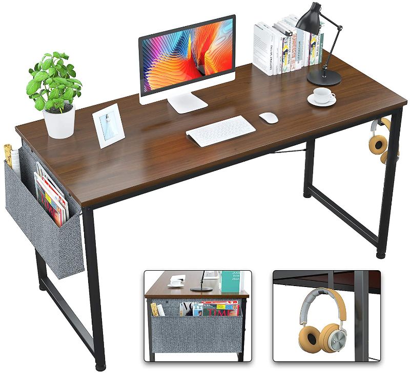 Photo 1 of Foxemart Computer Desk 47" Office Desks Writing Study Desk Modern Simple PC Laptop Notebook Table with Storage Bag and Iron Hook for Home Office Workstation, Espresso
