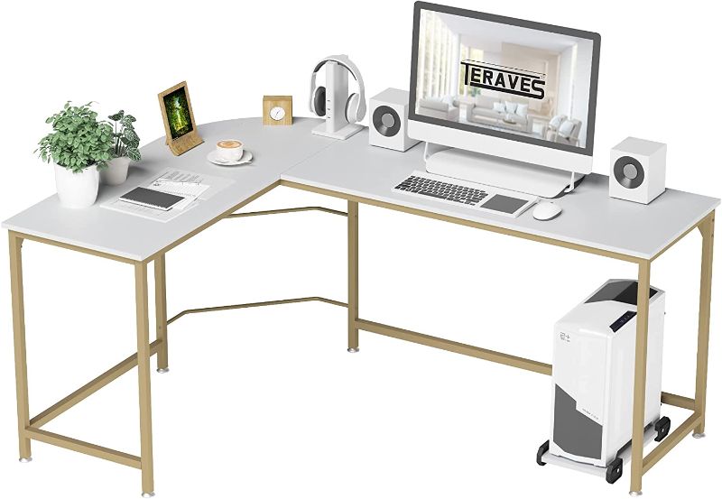 Photo 1 of Teraves Reversible L-Shaped Desk Corner Gaming Computer Desk Office Workstation Modern Home Study Writing Wooden Table 57.9 x 44.1 x 29.7 inches

