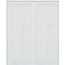 Photo 1 of 48 in. x 80 in. Craftsman Shaker 3-Panel Both Active MDF Solid Hybrid Core Double Prehung Interior French Door
