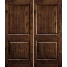 Photo 1 of 72 in. x 80 in. Rustic Knotty Alder Square Top Provincial Stain/V-Groove Right-Hand Wood Double Prehung Front Door
