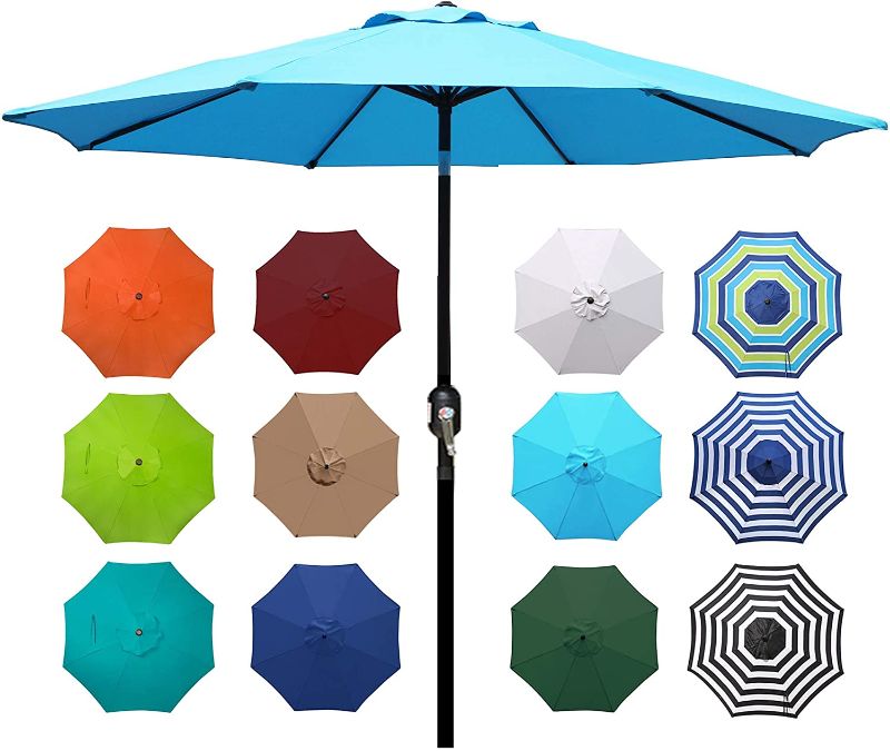 Photo 1 of 
Blissun 9' Outdoor Aluminum Patio Umbrella, Market Striped Umbrella with Push Button Tilt and Crank
Color:Light Blue