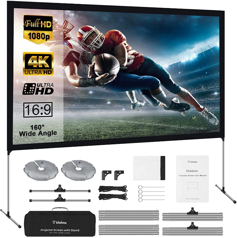 Photo 1 of 
Projector Screen Foldable with Stand - 100 Inch Movie Screens HD 4K Double Sided Projection Screen Portable Projections Screen Indoor Outdoor for Home