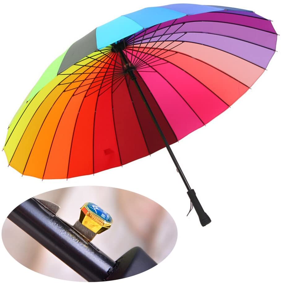 Photo 1 of 
meizhouer 24k Rib Large Color Rainbow Umbrella Fashion Long Handle Straight Anti-UV Sun/Rain Stick Umbrell
Grip Type:fully-automatic