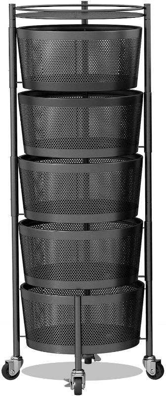 Photo 1 of 
Rotating Storage Shelf Round Baskets Rack 4 Tier Metal Strong Rolling Cart with Wheels Wire Fruit Vegetable Kitchen Rack Floor Organizer Stand, Black
Item Shape:Round Black
STOCK PHOTO SIMILAR