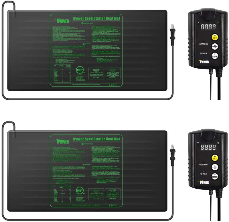 Photo 1 of 
iPower GLHTMTCTRLHTMTLX2 2 Pack 48" x 20" Warm Hydroponic Seedling Heat Mat and Digital Thermostat Control Combo Set for Plant Germination, Black
Size:48" x 20" & Control