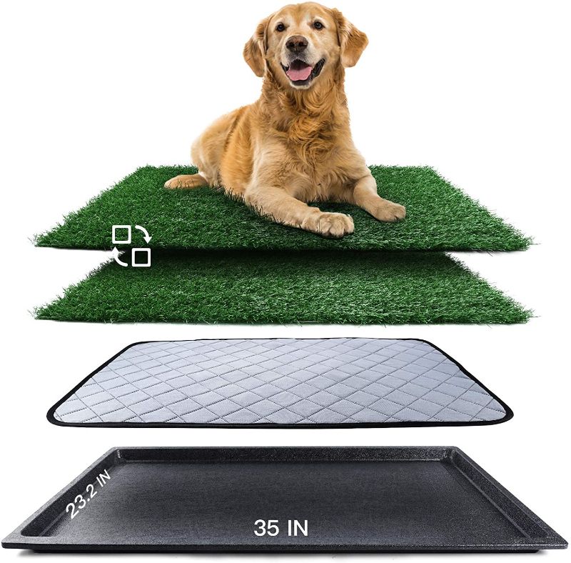 Photo 1 of  Large Dog Grass Pad with Tray (35’’X23.2’’), Artificial Grass Mats Washable Pee Pad and Professionally Pet Toilet Potty Tray, Replacement Dogs Turf Potty Training for Indoor Outdoor Apartment