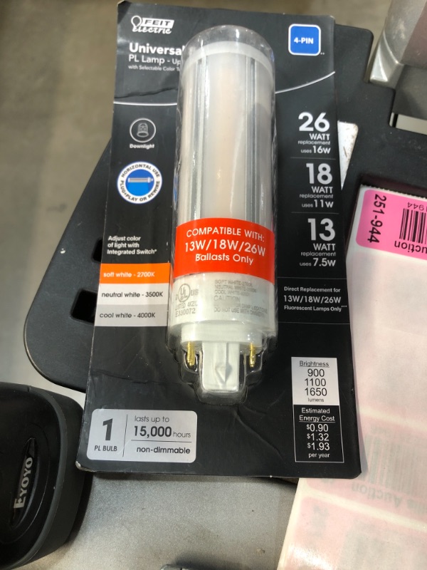 Photo 2 of 13-Watt/18-Watt/26-Watt Equivalent PL Horizontal 4-Pin Universal Color Select(2700K,3500K,4100K) LED Light Bulb (1-Bulb)