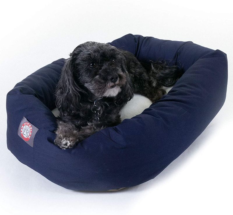 Photo 1 of 
Majestic Pet Poly-Cotton Sherpa Bagel Dog Bed for Dogs & Cats, Calming Donut Dog Bed Cuddler | Washable | Multiple Sizes & Colors
Size:24 in
Color:Blue