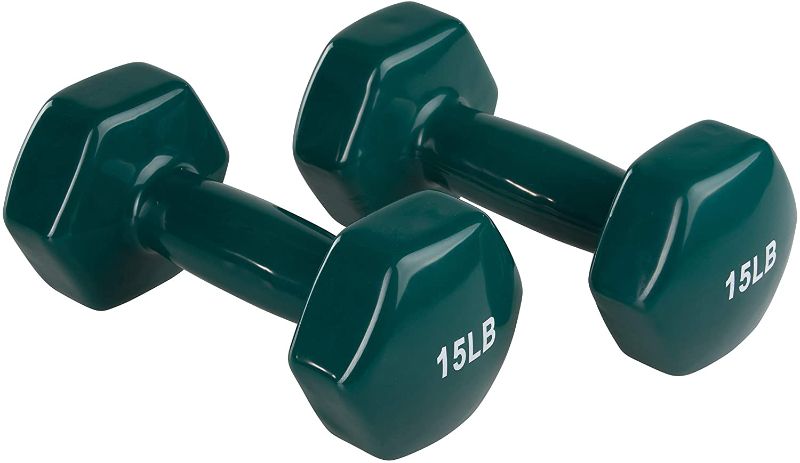 Photo 1 of 
Amazon Basics Vinyl Coated Hand Weight Dumbbell Pair, Set of 2
Color:Teal
Style:15 lbs Set